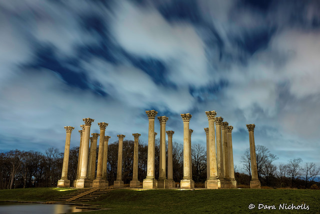Sunset and Moonrise over the Capitol Columns at the National Arboretum-Dara Nicholls