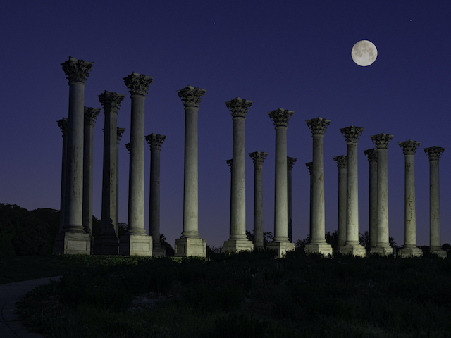 Moonset and Sunrise over Capitol Columns at National Arboretum-Kathryn Mohrman