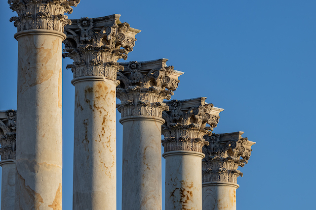 Moonset and Sunrise over Capitol Columns at National Arboretum-Thomas Cluderay