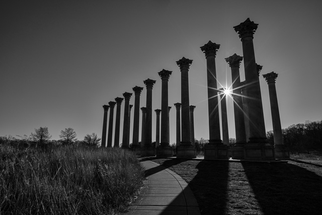 Sunset and Moonrise over the Capitol Columns at the National Arboretum-Richard Trinnes