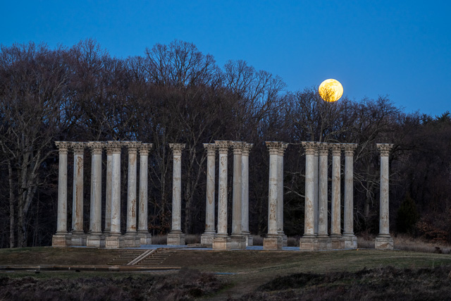 Sunset and Moonrise over the Capitol Columns at the National Arboretum-Richard Trinnes