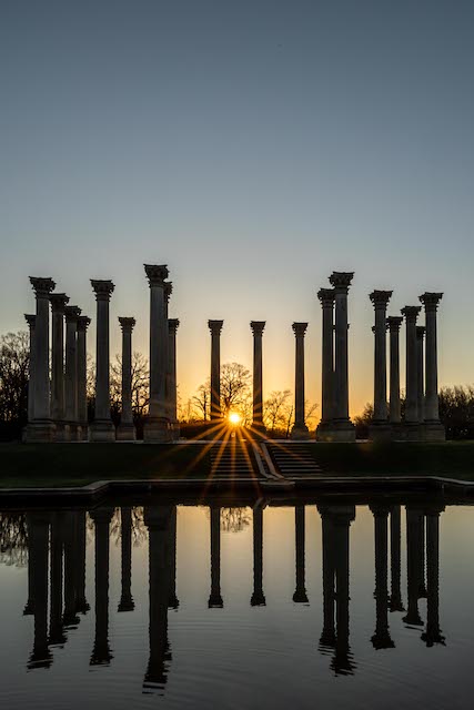 Moonset and Sunrise Over Capitol Columns at National Arboretum-Christian Bartholomew