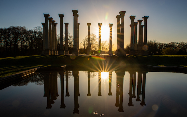 Moonset and Sunrise Over Capitol Columns at National Arboretum-Troy Meyer