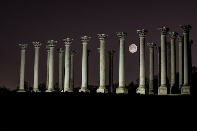 Moonset and Sunrise Over Capitol Columns at National Arboretum-Troy Meyer