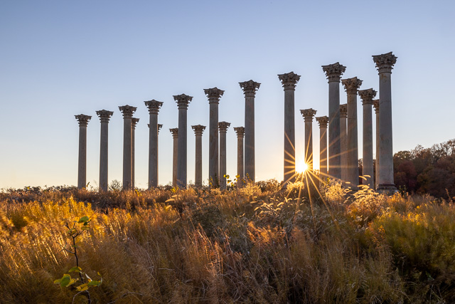 Sunset and Moonrise Over The Capitol Columns at the National Arboretum-Dave Meixner