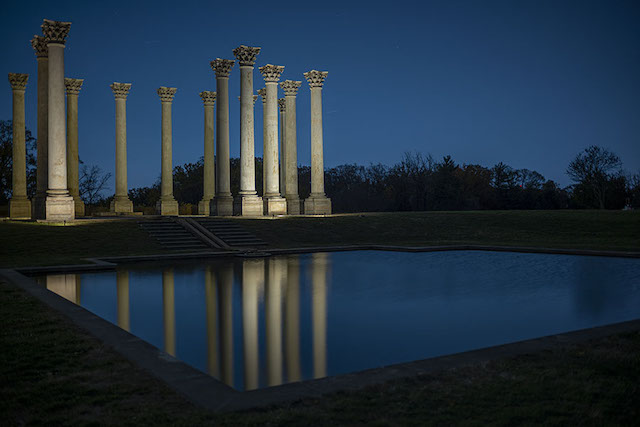Sunset and Moonrise Over The Capitol Columns at the National Arboretum-Henry Berman