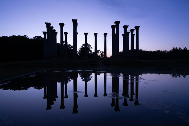 Moonset and Sunrise Over the Capitol Columns at National Arboretum-Paul Brown