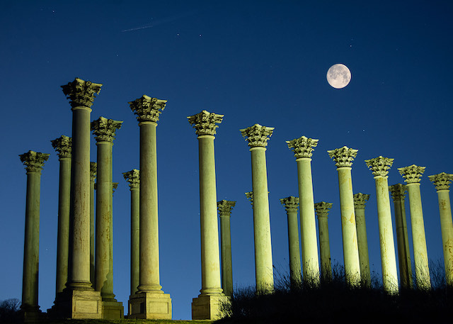 Moonset and Sunrise Over Capitol Columns At National Arboretum-Andrew Berrier