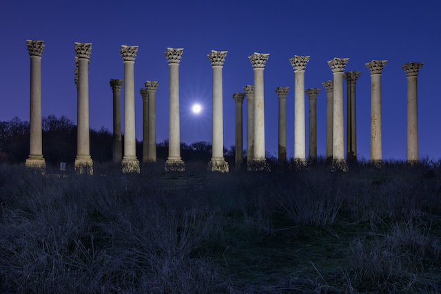 Moonset and Sunrise Over Capitol Columns At National Arboretum-Thomas Cluderay