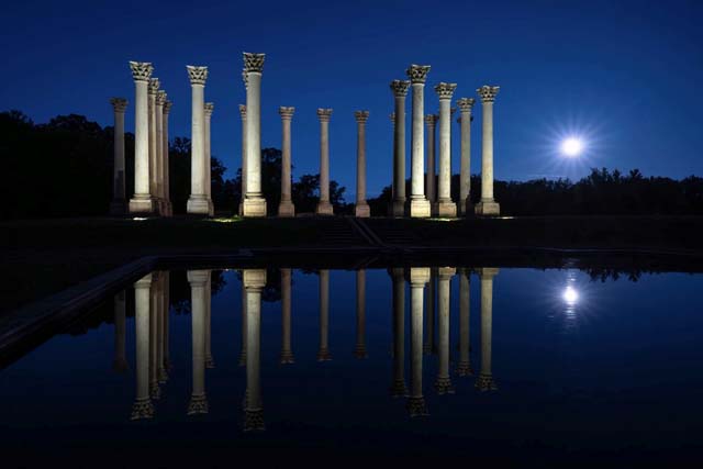 Sunset And Moonrise Over The Capitol Columns At The National Arb-Sonia Trocchio